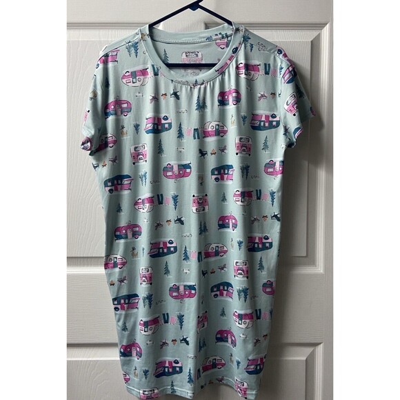 Joyspun Womens Small/Medium Green Pink Glamping Sleep Shirt - Picture 6 of 6